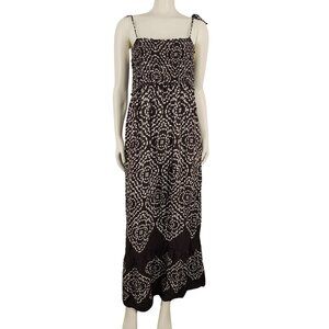 Women's Old Navy Maternity Dress Maxi Brown White Smocked Medium Ruffle Bottom